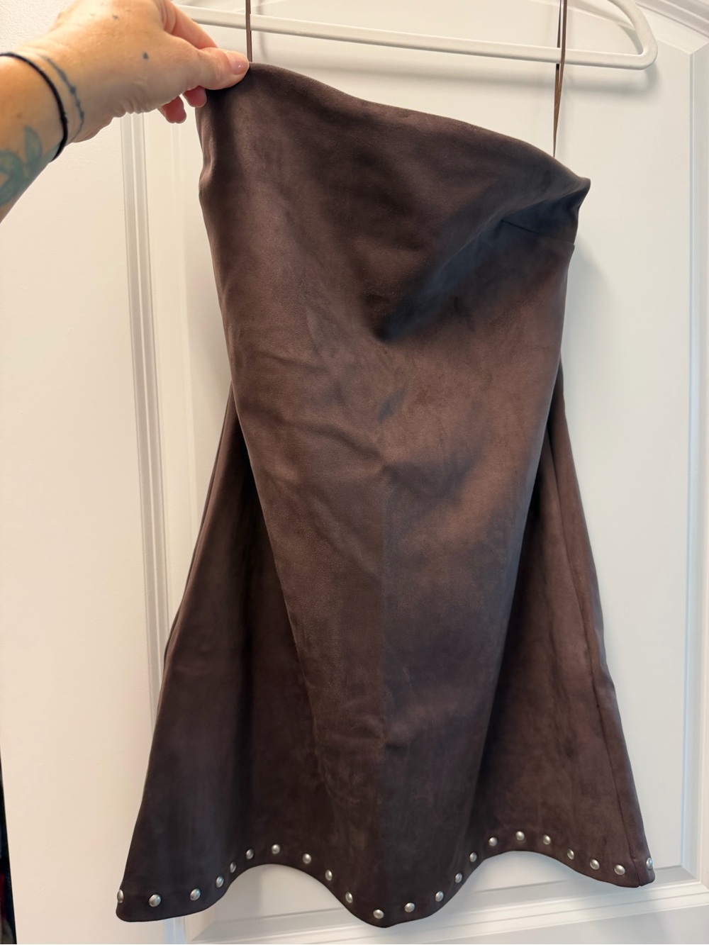 Abercrombie & Fitch Brown Suede A-Line Skirt with Stud Hem